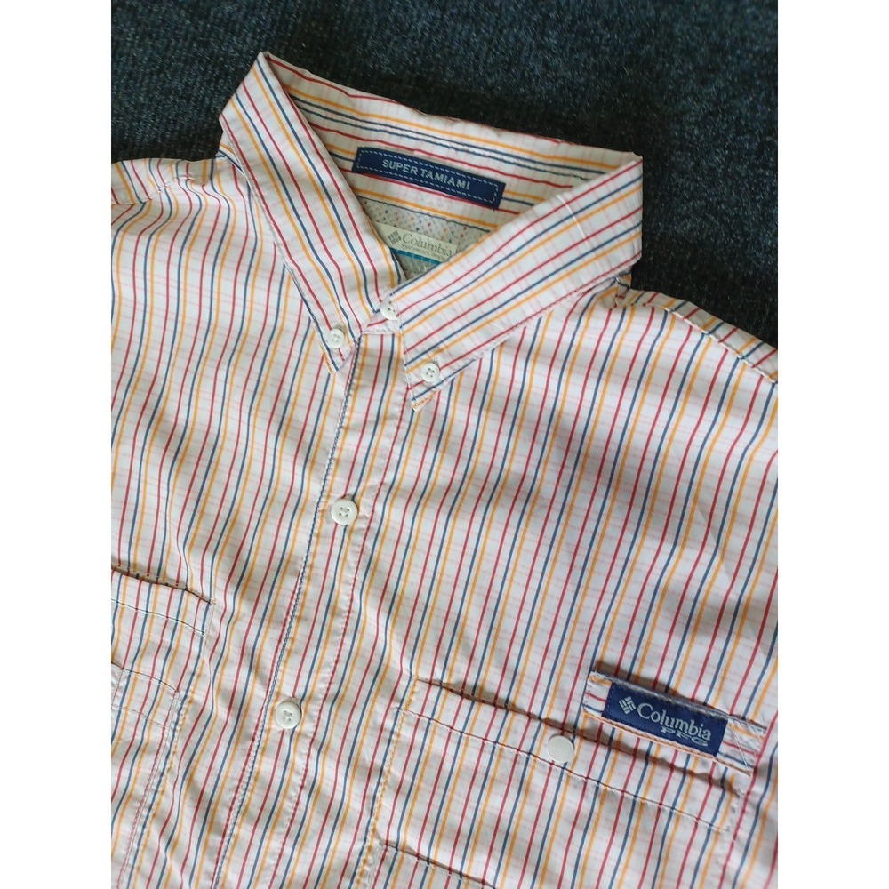 Columbia Super Tamiami Omni-Shade Mens XL Long Sleeve Striped Button-Down